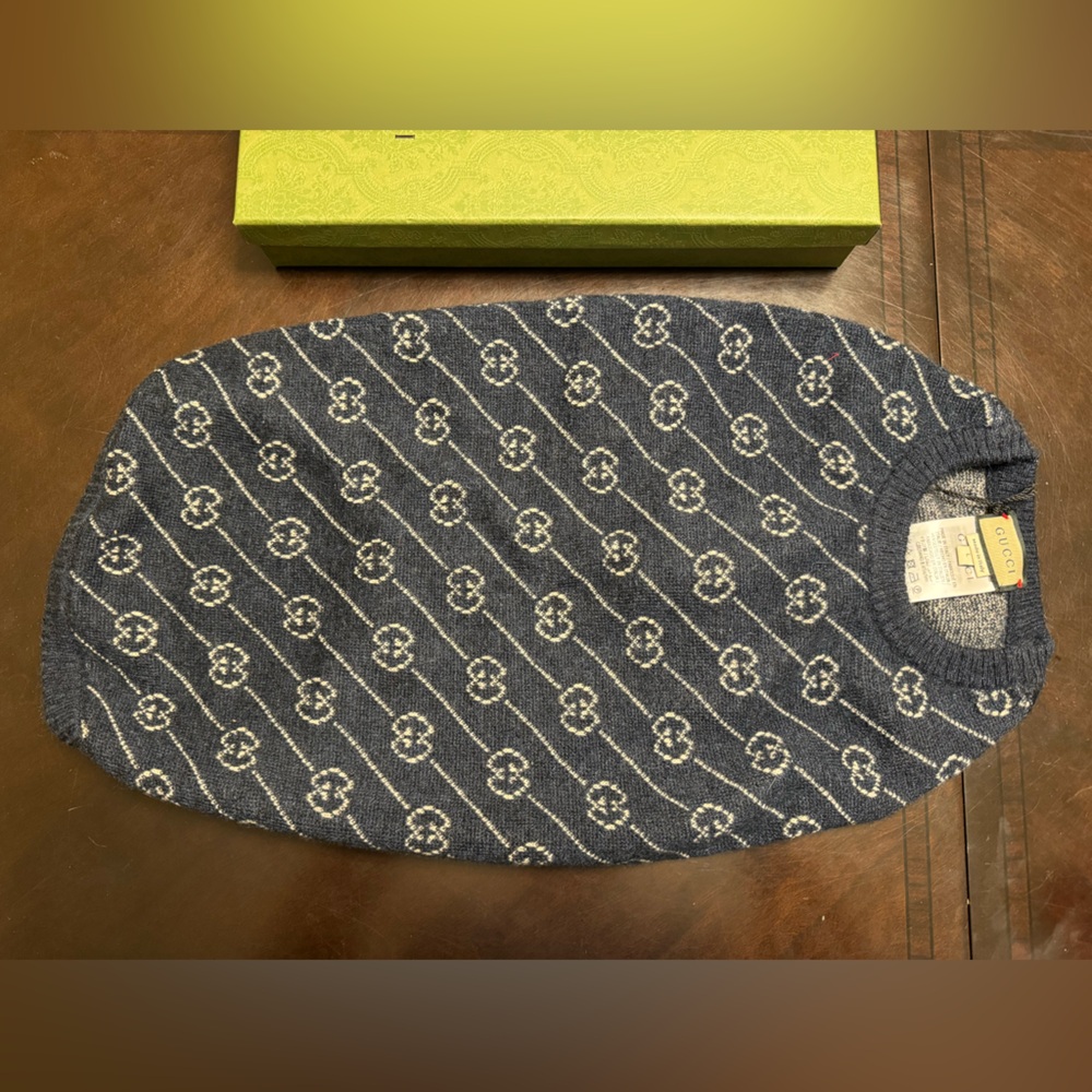 New Authentic Gucci GG Logo Dog Wool Sweater Vest Blue - Picture 2 of 16